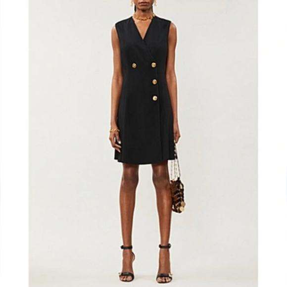 VERSACE 2019 Black Barocco Dress with Gold Medusa Buttons - Picture 7 of 17